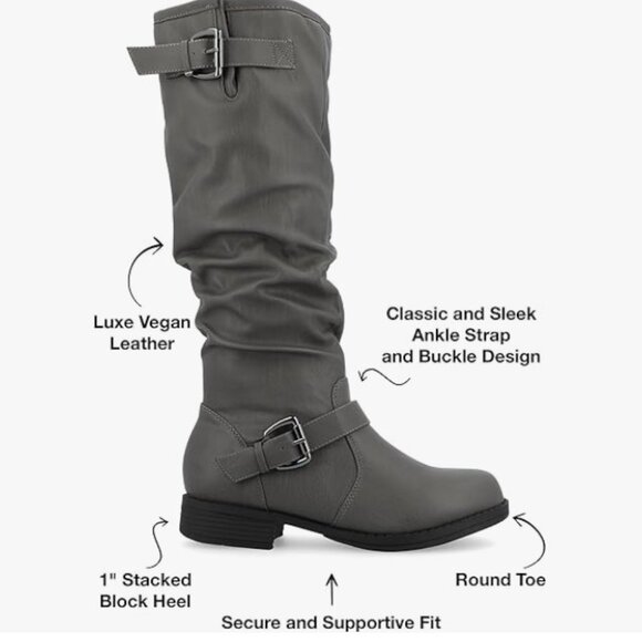 Journee Collection Gray Faux Leather Stormy Rutched Side Riding Boots – Size 8 - Picture 2 of 16